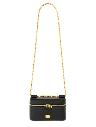 Dolce & Gabbana Sicily Leather Shoulder Bag With Metal Logo Tag In Black