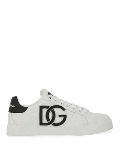 Dolce & Gabbana Portofino Logo-tag Leather Sneakers In White
