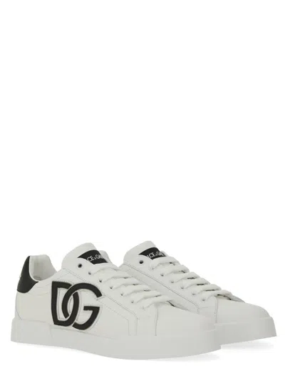 Dolce & Gabbana Portofino Logo-tag Leather Sneakers In White