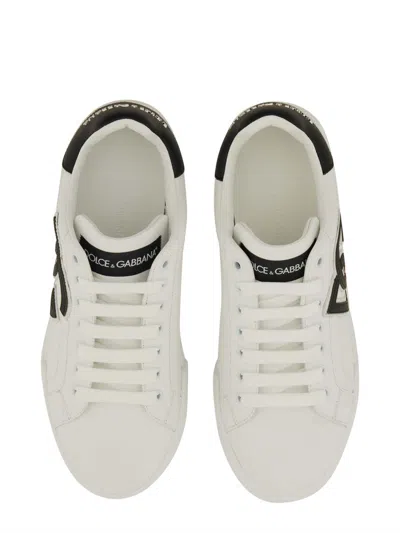 Dolce & Gabbana Portofino Logo-tag Leather Sneakers In White