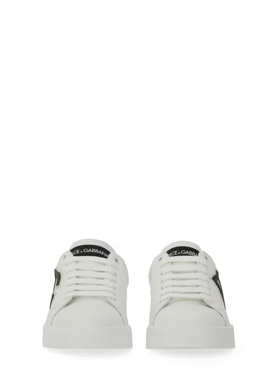 Dolce & Gabbana Portofino Logo-tag Leather Sneakers In White
