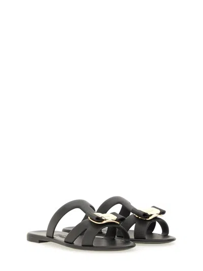 Ferragamo Strappy Slide Sandal Gold Hardware
