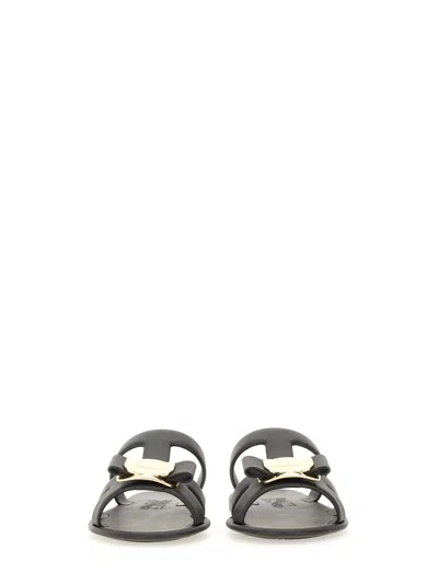 Ferragamo Strappy Slide Sandal Gold Hardware