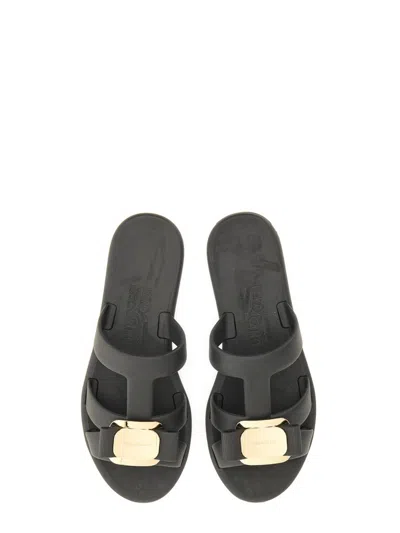 Ferragamo Strappy Slide Sandal Gold Hardware