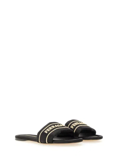 Ferragamo Logo Open Toe Flat Sole Sandal