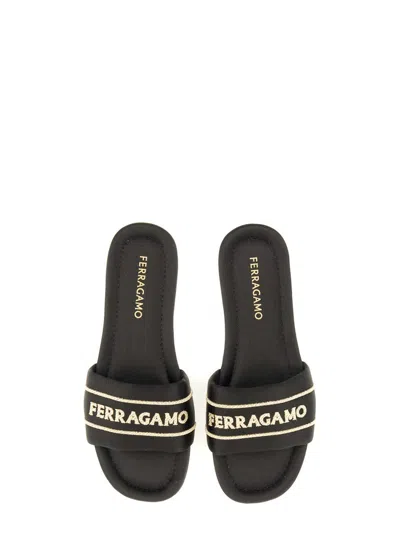 Ferragamo Logo Open Toe Flat Sole Sandal