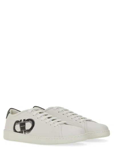 Ferragamo Double Gancini Brandy1 Sneakers In White