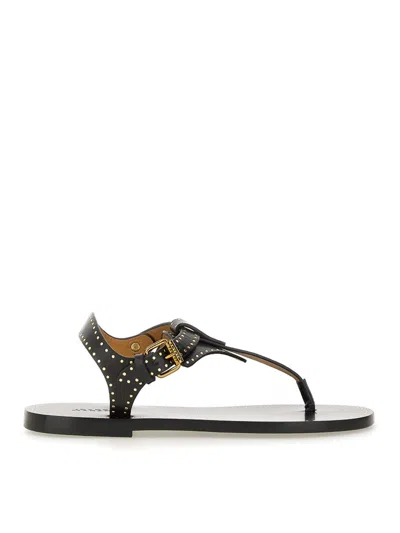 Isabel Marant Flat Thong Sandals With Metallic Studs In Black