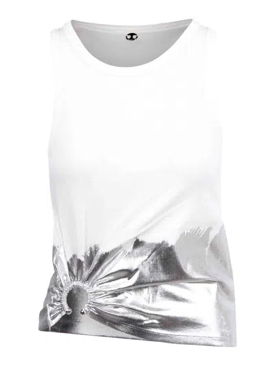 Rabanne Sleeveless Coast Tank Top With Silver Foil And Piercing Details In White