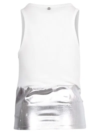 Rabanne Sleeveless Coast Tank Top With Silver Foil And Piercing Details In White