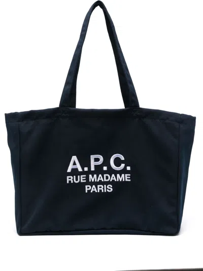 Apc Navy Blue Canvas Diane Rue Madame Shopping Bag