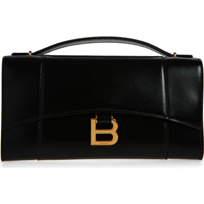 Balenciaga Hourglass Leather Top Handle Clutch In Black