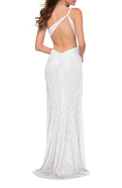 La Femme One-shoulder Sequined Ruched Gown With Open Back
