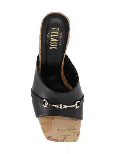Alviero Martini Black Leather Heeled Sandals