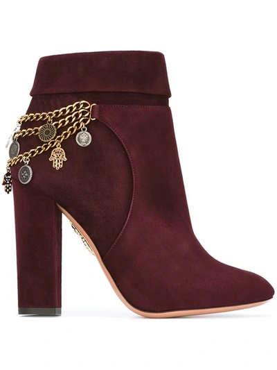 Aquazzura Naty Suede Charm Bootie, Burgundy