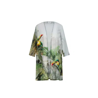 Dhara Sheth Dubai Women's Grey / Green Wild Wings Bird In The Jungle Printed Sheer Short Kimono