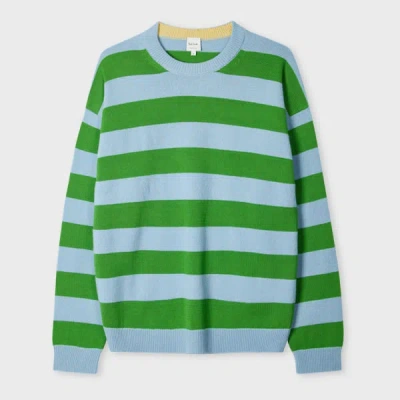 Paul Smith Lambswool Blue And Green Stripe Crew Neck Sweater