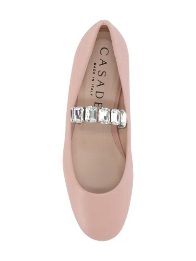 Casadei Leather Ballet Flats With Crystal Embellished Strap