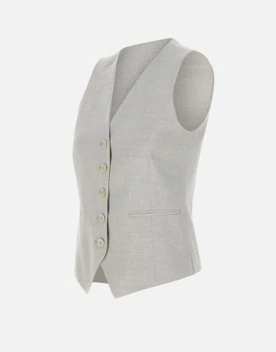 Eleventy Wool Linen Gilet In Ice Grey