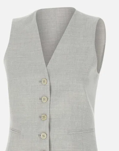 Eleventy Wool Linen Gilet In Ice Grey