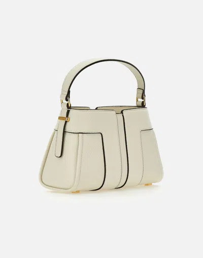 Elisabetta Franchi Hammered Vegan Leather Handbag In Butter