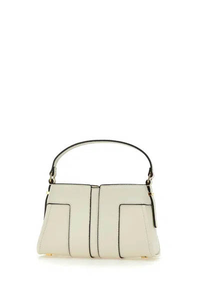 Elisabetta Franchi Hammered Vegan Leather Handbag In Butter