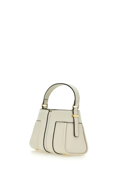 Elisabetta Franchi Hammered Vegan Leather Handbag In Butter
