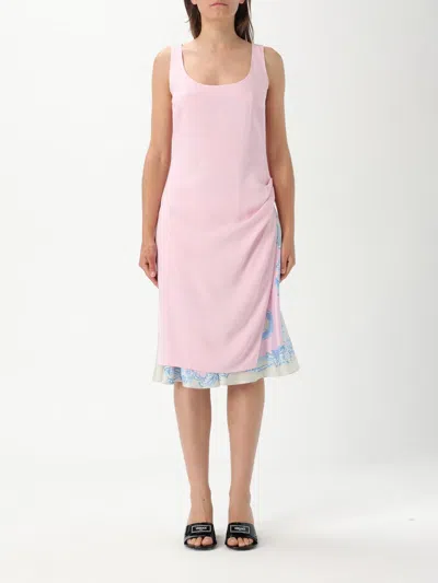 Versace Draped Detail Acetate Blend Dress In Pink