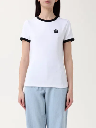 Kenzo White Crewneck T-shirt With Logo Patch On The Front And Contrasting Details