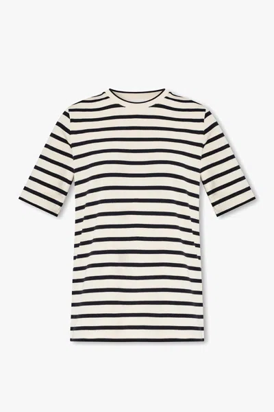 Jil Sander Striped Ribbed Cotton T-shirt In White