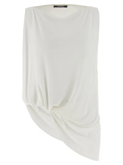 Jacquemus Haut Peplo Gathered Jersey Tank In White