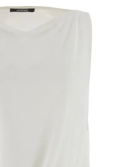 Jacquemus Haut Peplo Gathered Jersey Tank In White