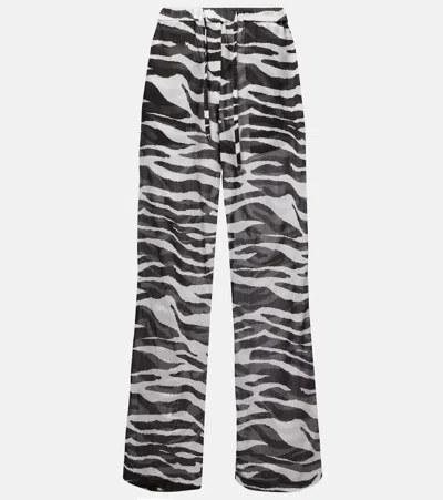 Attico White And Black Long Pant In Animal Print