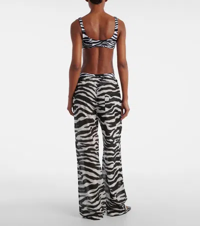 Attico White And Black Long Pant In Animal Print