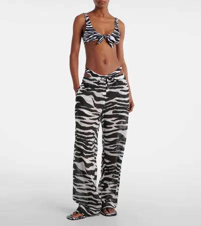 Attico White And Black Long Pant In Animal Print