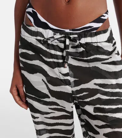 Attico White And Black Long Pant In Animal Print