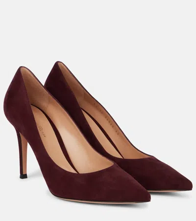 Gianvito Rossi Pointed Toe Suede Stiletto Heel Pumps In Burgundy