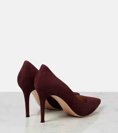 Gianvito Rossi Pointed Toe Suede Stiletto Heel Pumps In Burgundy