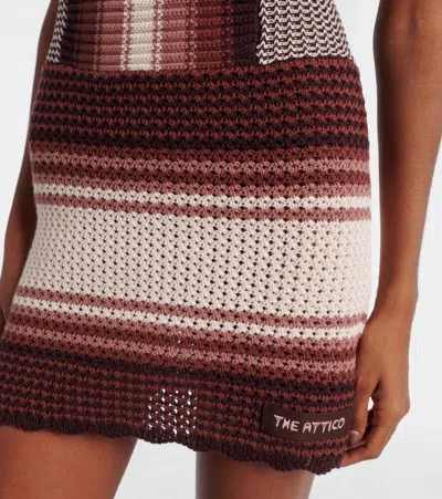 Attico Chocolate Brown Cotton Mini Dress In Multi