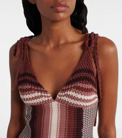 Attico Chocolate Brown Cotton Mini Dress In Multi