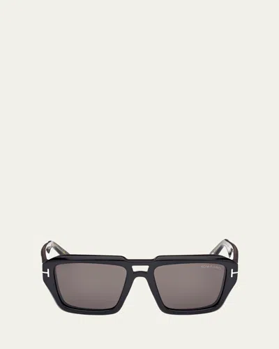 Tom Ford Men's Ft1202m Acetate Rectangle Sunglasses In Black