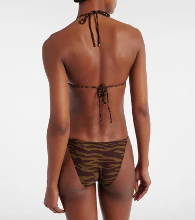 Attico Green Swimsuit With Halterneck With Tie And All-over Print In Tech Fabric Stretch Woman