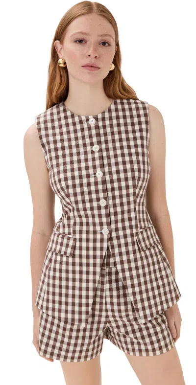 Veronica Beard Lois Gingham Seersucker Cutaway Vest In Light Chickory Dove