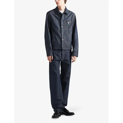 Prada Men's Chambray Blouson Jacket In Blue