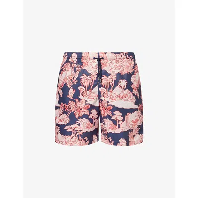 Derek Rose Mens Maui Graphic-pattern Swim Shorts Navy Xl