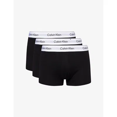 Calvin Klein Mens Icon Logo-waist Pack Of Three Stretch-cotton Trunks Black Black Black