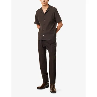 Oscar Jacobson Mens Kirk Textured Cotton-knit Shirt Brown Elk Xxl