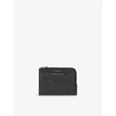 Aspinal Of London Tobacco Logo-print Grained Leather Travel Wallet In Black