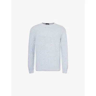 Oscar Jacobson Mens Mirco Crewneck Cotton-blend Knit Jumper Bleached Blue