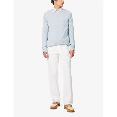 Oscar Jacobson Mens Mirco Crewneck Cotton-blend Knit Jumper Bleached Blue